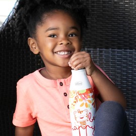 Chicco Stainless Steel Kids Water Bottle 4+ Years, 17oz Insulated Travel Bottle with Leak-Proof Twist Lid, Sweat-Free Design, Slim Size, BPA-Free, Safari