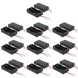YFUSET 20pcs 18650 Battery Clip 2 Slots 7.4V Plastic Battery Storage Box with 6 Inch Wire Leads for Li-ion DIY Projects Connect Lead Holder Case Black Red Spring Flat Tip Compatible with18650 Cells