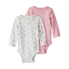 little planet by carter's Baby 2-pack Long Sleeve Bodysuits made with Organic Cotton, Icon Print, Pink, 18M