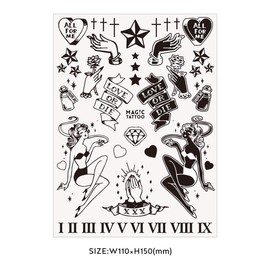 No.027_Retro/Star,Old School,Rose,Cross,Heart,Disappearing in 2 weeks, Henna Tattoo, Jagua Tattoo, Korean tattoo sticker, nvy, Free Size