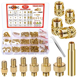 307 Threaded Inserts for Plastic Set, M2-M6 Heat Set Insert with M2-M8 Soldering Iron Tips, Brass Heat Set Insert Tool Metric Knurled Nuts Assortment Kit for Plastic and 3D Printing
