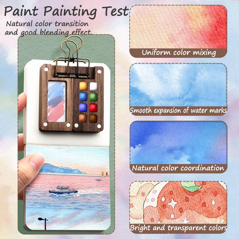 5 PCS Mini Watercolour Paint Set Travel, 8 Grids Pocket