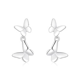 TALONIA Women's Piercings, Dangling, Hypoallergenic, Screw-on Earrings, S925 Silver, Platinum Plated, Cute, Double Butterfly Earrings, Popular, Celebration Day, Gift, Silver, Zircon
