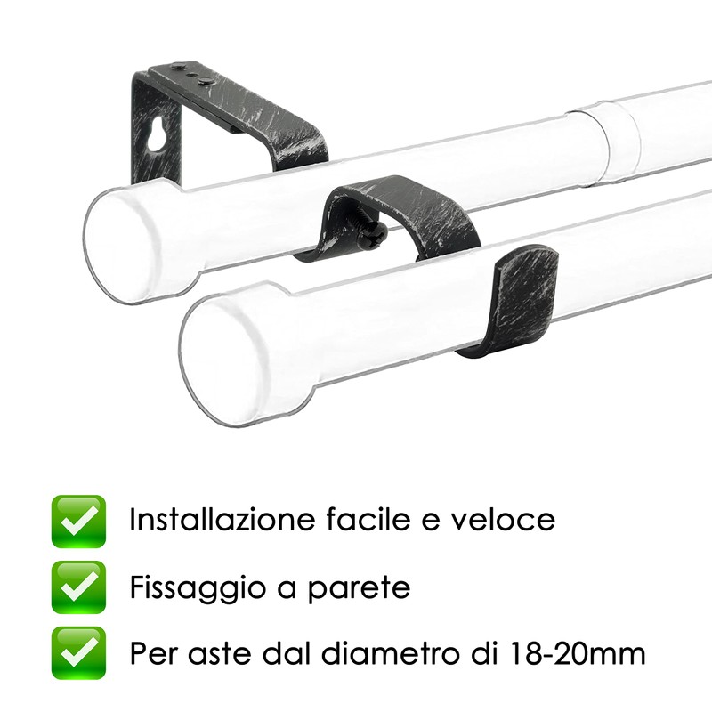 GIRASOLE HOME® 2 x Adjustable Double Curtain Pole Brackets for