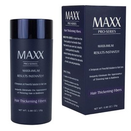 Maxx Pro Series Volumising Hair Fibres with Real Keratin for Thin Hair / Hair Loss - Tested by Dermatologist - Hypoallergenic - 60 Days + Supply - Immediate Maximum Results - (Black)
