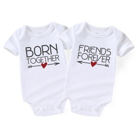 Acwssit Born Friends Newborn Twins Outfits Boy And Girl Baby Items outfits matching, White Bodysuit Red Love, 3-6 months