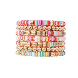 LYNMOS Colorful Heishi Clay Bead Bracelet Set for Women Stackable Vinyl Disc Polymer Beaded Stretch Bracelets Preppy Bohemian Summer Beach Bracelets Jewelry (C-Coloful set, 6.8 Inch)