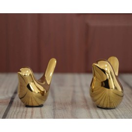 Ceramic Bird Figurine, Set of 2, Gold Colour, Modern Abstract Animal Model in Nordic Style, Desktop Garden Fairy Miniature Ornament Statue Decor