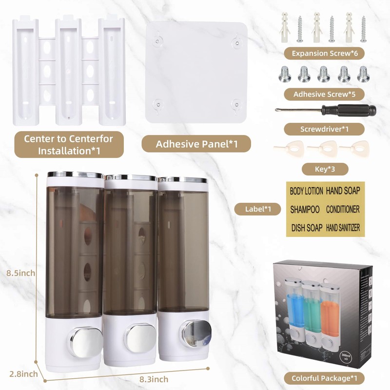 3 in 1 Shampoo and Conditioner Dispenser Set, Wall Mounted
