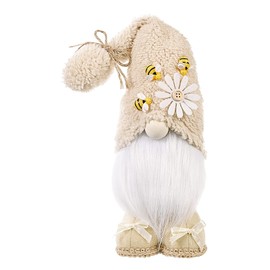 VIVIANYO HD 14inch Gnomes Plush Decorations with Bumble Bee & White Daisy Decorative Standing Summer Mr Gnomes Swedish Collectible Dwarf Figurine Table Shelf Tiered Tray Decorations (Beige)