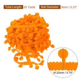 sourcing map 20 Yards Pom Pom Ball Fringe Trim, Ribbon Sewing Accessory DIY Crafts for Home Curtain Clothes Pillow Decoration (8mm, Orange)