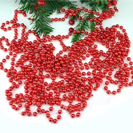 7.2m (24ft) Red Shiny Christmas Bead Chain Metallic Xmas Beaded Garland Artificial Pearls Tinsel For Christmas Tree Hanging Decorations DIY Art & Crafts Jeweller