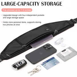 Mayoii Double-Layer Design Running Belt for Women and Men Lightweight Running Waist Belt with Water Bottle Pocket,Multi-Pocket Phone Holder Running Pouch (1, Black(Double-Layer), One Size)