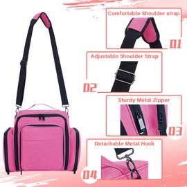 UOZL Nail Polish Organizer Case Holds 90 Bottles Portable Travel Storage Box with 3 Detachable Bags, Designed for Women's Nail Tools, Essential Oils and Cosmetics Sets Rose Red