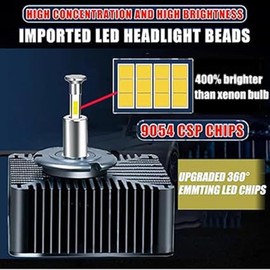 D5S Led Bulb, SageSunny 360° Emitting Wireless Canbus Headlights, 5500k White 70W 11000lm 400% Brighter Replacement for HID Xenon Car, Plug&Play, Pack of 2, 24 Months Warranty