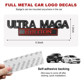 Gasedin Ultra MAGA Edition Car Decals, 3D Raised Letter Metal Fender Badge Sticker, Classic Vehicle Decoration Embossed Decal with Strong Adhesive, Exterior Car Accessories (Black & Red)