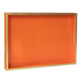 MAONAME Faux Leather Tray, Rectangular Serving Tray with Handles, Orange Decorative Trays for Coffee Table, Shagreen Ottoman Trays for Living Room, Office, 17" x 12"