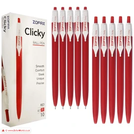 ZOFAX Clicky 50 x 0.7mm RED Retractable Fine Ballpoint Pens Comfort Grip Smooth Writing - Business Hospital School Office Business Ideal
