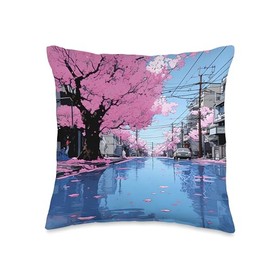 BlossomStreet Sakura Serenity Sakura Waltz Urban Elegance with Blossom Serenity Throw Pillow, 16x16, Multicolor