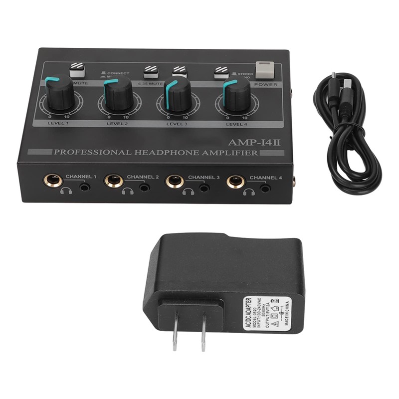 Amplificador de Auriculares de 4 Canales Estéreo Compacto con Adaptador