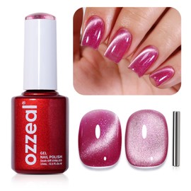 Cat Eye Gel Nail Polish, 0.5 Fl Oz Pink Iridescent Magnetic Gel Nail Polish With Magnet UV LED Holographic Glitter Diamond Shimmer Sparkle DIY Manicure