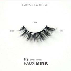 3D False Eyelashes, Cat-Eye, Short, Natural Look, Wispy, Faux Mink, Spiky Lasheses, Cross, Fluffy, Soft, Reusable Mink Eyelashes, Happy Heartbeat (H2)