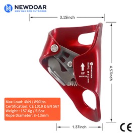 NewDoar Rock Climbing Chest Ascender Abdominal for Vertical Rope Climbing CE Certified Rope Clamp for 8~13MM Rope(Red)