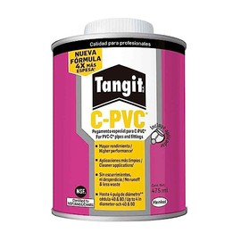 Tangit PVC-C Pegamento especial para tuberías y conexiones de C-PVC, resiste temperaturas de hasta 82° C y cambios de presión. Es ideal para condiciones de trabajo altamente corrosivas, 1X475ml