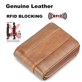 INITIAL LEAF RFID Blocking Mens Wallet Bifold Genuine Leather Wallet Zipper Around Vintage Multi Card Holder Anti Theft Wallets Card Slot