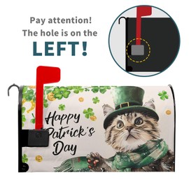 Evlaschin Patrick Cat Magnetic Mailbox Cover 21x18 Inch Happy St. Patrick's Day Clover Shamrocks Kitten Mailbox Wrap Post Cover Standard Size for Garden Yard Outdoor Outside Patio Holiday Decor