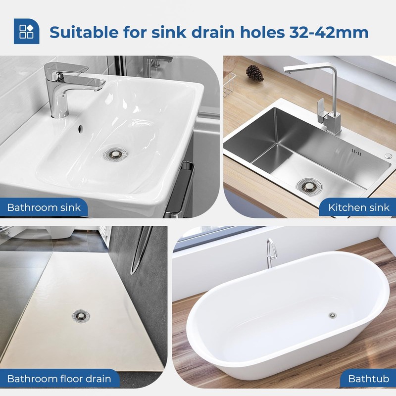 Blendura Sink Plug (32-42 mm), Drain Plug Sink with Hair