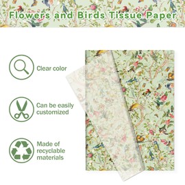 50 Sheets Vintage Bird Flower Tissue Paper, Watercolor Bird Flower Wrapping Papers with Romantic Symbolic Patterns for Bridal Shower Decor, DIY Gift Boxes, Flower Bouquets, Wine Bottles - 20 x 14 Inch