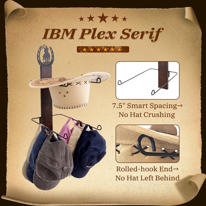 SCUNDA Cowboy Hat Rack for Wall, Rustic Western Hat Holder,