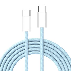 NFHK USB-C Type C Male to Male PD 27W 65W Power 480Mbps Data Cable Blue Sleeve for Phone & Tablet & Laptop 20cm