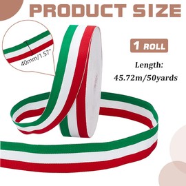 PH PandaHall 4cm Red White and Green Ribbon 45.7m Tricolour Decorative Ribbon Italian Flag Patriotic Ribbon Christmas Stripes Ribbon for Gift Packing Party Christmas Holiday Decoration