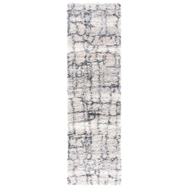 SAFAVIEH Fontana Shag Collection 2'3" x 6' Ivory/Grey FNT851A Modern Non-Shedding Living Room Bedroom Dining Room Entryway Plush 2-inch Thick Runner Rug