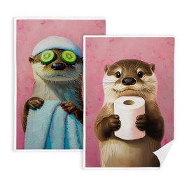 FITIE Aesthetic Pink Sea Otter Bathroom Hand Towels Set of 2, Trendy Bathrobe Otter Hand Towels for Bathroom Washroom Restroom Decor, 16x24 Inch