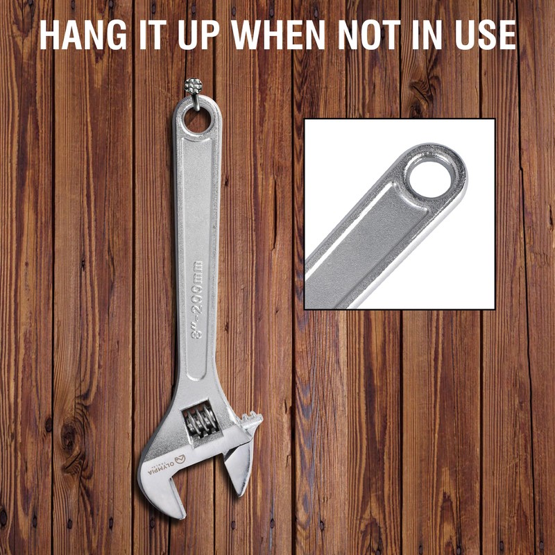 Olympia Tools 8" Adjustable Wrench, Heavy Duty Drop Forged Steel,