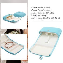 Be In Your Mind Velvet Bangle Case Double Open Bracelet Box Jewelry Gift Organiser Square Display Holder for Proposal Engagement Wedding Jewelry Gift 10x10x4cm Blue