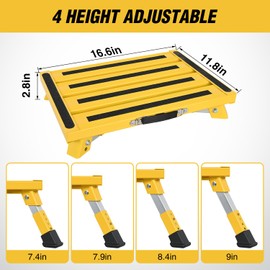 Nilight RV Step Stool Portable Folding Aluminum Platform Steps with Handle 16.5x11.8 Anti-Slip Surface Adjustable Height Step with Rubber Feet Support Up to 500lbs for Camping Travel Trailer (Yellow)