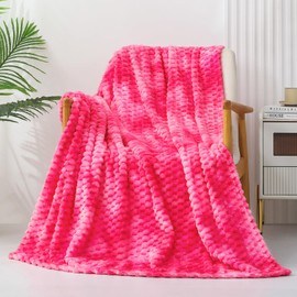 Exclusivo Mezcla Extra Large Soft Fleece Throw Blanket, 50x70 Inches 3D Clouds Stylish Jacquard Throw Blanket for Couch, Cozy Soft Lightweight for All Season, Tie-dye Hot Pink Blanket