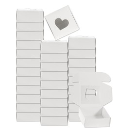 sourcing map 32Pcs Soap Packaging Boxes 3x3x1.2 Inch Kraft Soap Box with Window Mini Soap Present Treat Gift Box for Bakery Candy Packaging Jewelry Display (Heart Shape, White)
