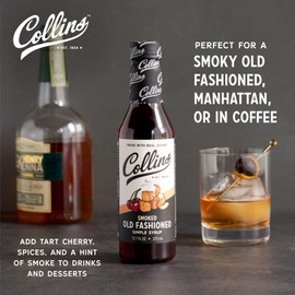 Collins Smoked Old Fashioned Cocktail Syrup, Smoked Cocktail Old Fashioned Mixer, Vegan Gluten-Free Old Fashioned Drink Syrup 12.7oz