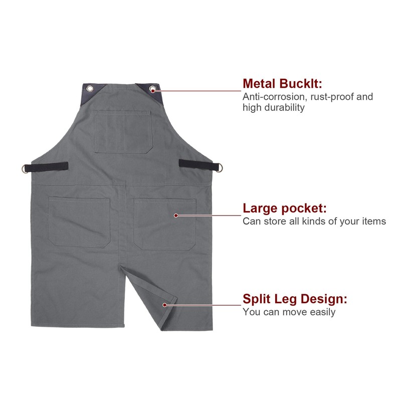 sourcing map No-Tie Twill Apron 90x66cm Split-Leg Leather Reinforcement Adjustable