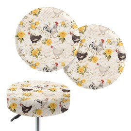 KUIFORTI Boho Chicken Stool Seat Covers Round Stool Cushion Yellow Flower Slipcover Stool Cover Set Bar Chair Covers for Home Garden Coffee Shop Bar Chair, Size L