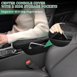 VKGUG Center Console Armrest Cover Compatible with Toyota Camry 2025 Leather Middle Console Arm Rest Box Protector Cushion Padding with Side Pockets Anti-Scratch Black