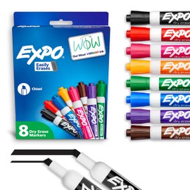 Rotuladores de borrado en seco EXPO de bajo olor, punta de cincel, Cincel, Colores Variados, 8-Count
