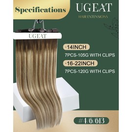 Ugeat Ombre Clip In Hair Extensions Dark Brown Mix Medium Brown with Light Blonde Balayage Human Hair Clip In Extensions For Long Hair Double Weft 22 inch 7pcs 120g(105g Hair+15g Clips)