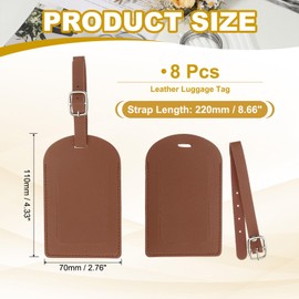 PATIKIL Leather Luggage Tag Top-Open, 8 Pcs Luggage Tags Cute Pu Bag Label Suitcase Name Labels for Suitcases Accessories Airplane Travel Essentials, Brown