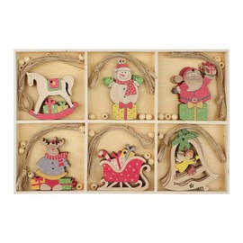 Qchomee 30Pcs Wood Ornaments for Christmas Tree Hanging Bauble Pendant Santa Reindeer Snowman Horse Hanging Bauble for DIY Crafts Christmas Xmas Decor, 30pcs Beige